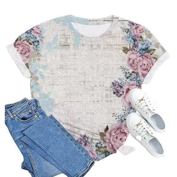 Fsqjgq Womens Tops Blouse White Shirt 2024 Women's Floral Short Sleeve Tops Casual Fashion Shirts and Blouses Multiple Colors Available for A Trendy Look Women's Tee Shirt