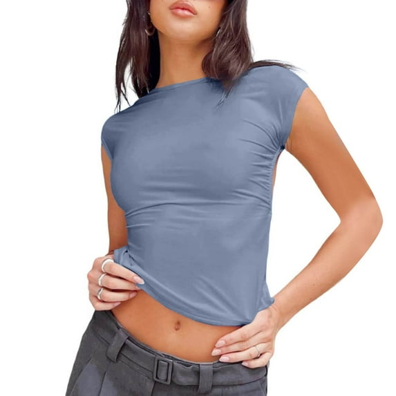 Fsqjgq Work Tops for Women Womens Summer Tops Fashion Blouse Clothes Women's Summer Sexy Backless Nylon Wicking Comfortable And Breathable Short Sleeve Slim Fit Top T Shirt Women's T ShirtsM