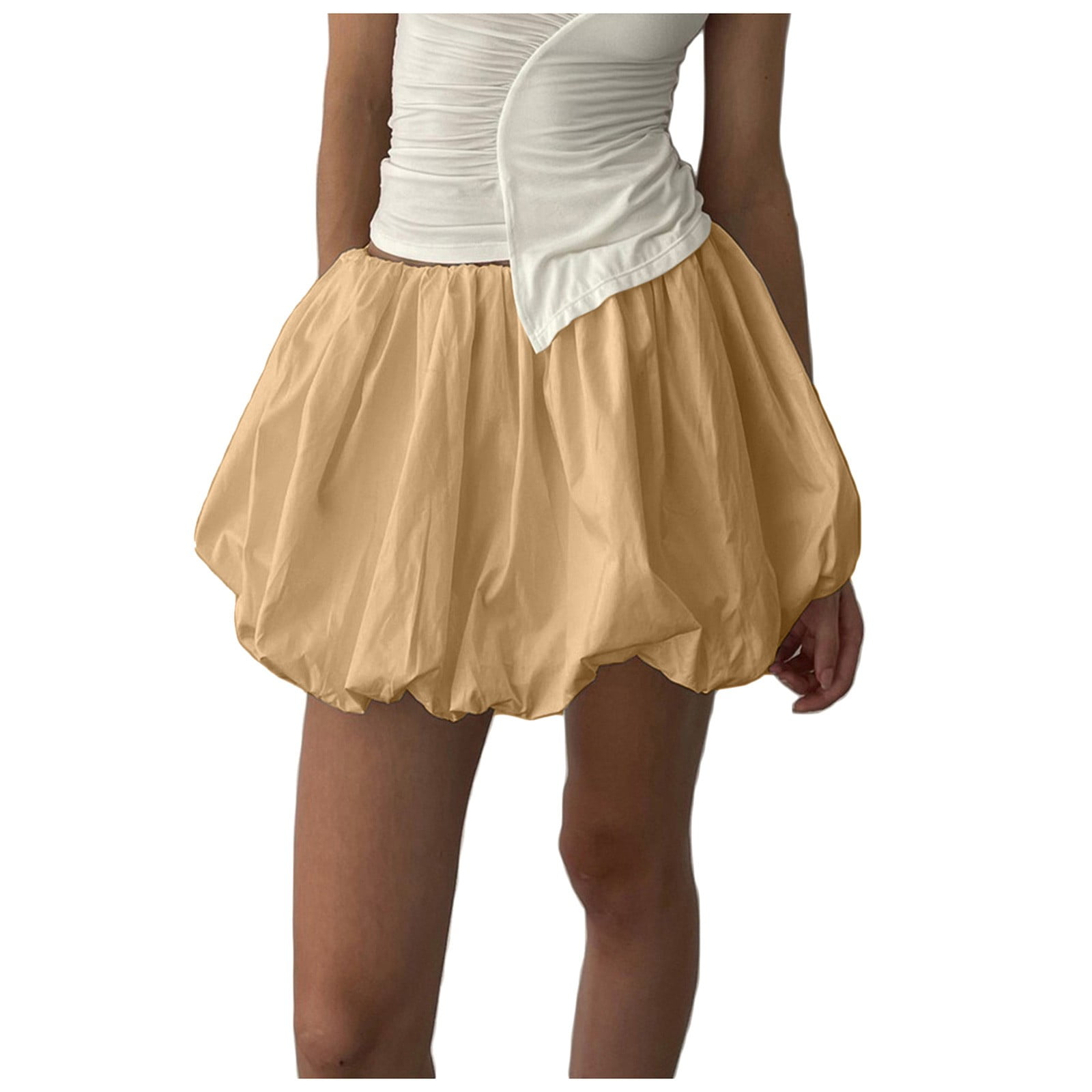 【HI FI FNK】(W) Smoke Balloon Skirt Fsqjgq Y2K Bubble Skirts for Women High Waist Ruffle Hem A