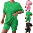 thumbnail image 1 of Fsshion 2 Piece of Sets for Womens Summer Plus Size Summer Slim Casual Loose Water Ripple Short Sleeved Round Neck Top And Shorts Two-piece Set, 1 of 1