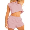 thumbnail image 1 of Fsshion Two Piece of Sets for Womens Summer Plus Size Casual Solid Color Round-Neck Hooded Vest Pocket Shorts Casual Two Piece Suit, 1 of 1