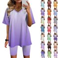 thumbnail image 1 of Fsshion Two Piece of Sets for Womens Summer Plus Size V-Neck Blouse Short Sleeve Tops Shorts Casual Suit Sets, 1 of 5