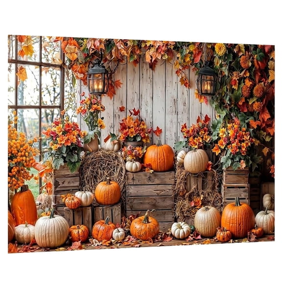 Ft Fall Autumn Pumpkin Wooden Floor Barn Family Holiday Photo Background Maple Leaves Thanksgiving Photoshoot Photo Decorations