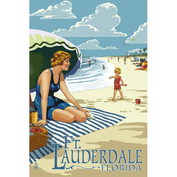 Ft. Lauderdale, Florida, Woman on the Beach (24x36 Giclee Gallery Art Print, Vivid Textured Wall Decor)