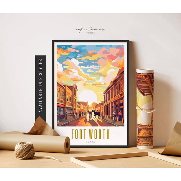 Ft. Worth Texas Poster Fort Worth Stockyards Poster Ft Worth Texas Art Poster Us City Travel Poster Travel Art Decor Home Decor, 16x24 UNFRAMED