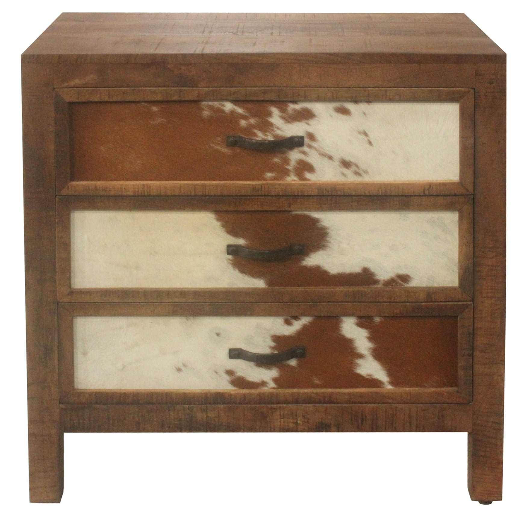 Rustic Brown Mango Wood Chest with Cowhide Drawers