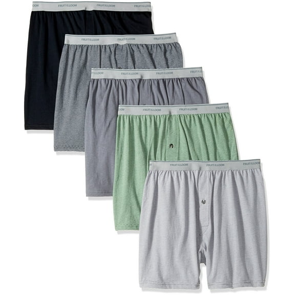 Fruit of the Loom Men's Exposed Waistband Knit Boxer (5 Pack), Assorted, XX-Large