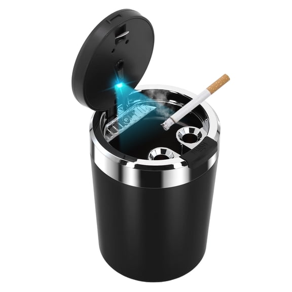 Ftrimoun Car Ashtray for Cup Holder, Ashtray with Lid, LED Smokeless Flame Retardant Ash Cup Garbage Can, Auto Interior Storage Organizer for Most Vehicle, Car Accessories Black