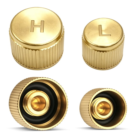 Ftrimoun Brass AC Service Port Cap Kit for R134a Systems High Low Side Leak-Proof Valve Covers Auto A/C Accessories 2Pcs