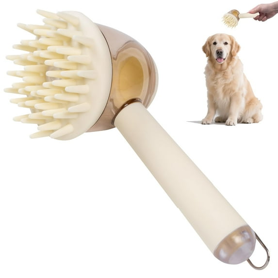 Ftwujt 3-in-1 Dog Bath Massage Brush, Pet Deshedding Brush, Pet Bath Brush for Dogs & Cats | Shower Massage Brush, Deshedding Comb & Lathering Tool | Anti-Frizz Grooming Brush for Bath Time (Beige)