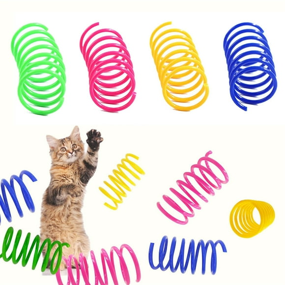 Ftwujt Cat Springs,Cat Spring Toy,Cat Toy Springs,32 Pcs Cat Spring Toys, Plastic Coil Spiral Springs Kitten Interactive Colorful Cat Toys for Indoor Swatting Biting Chasing, Active Fitness Play