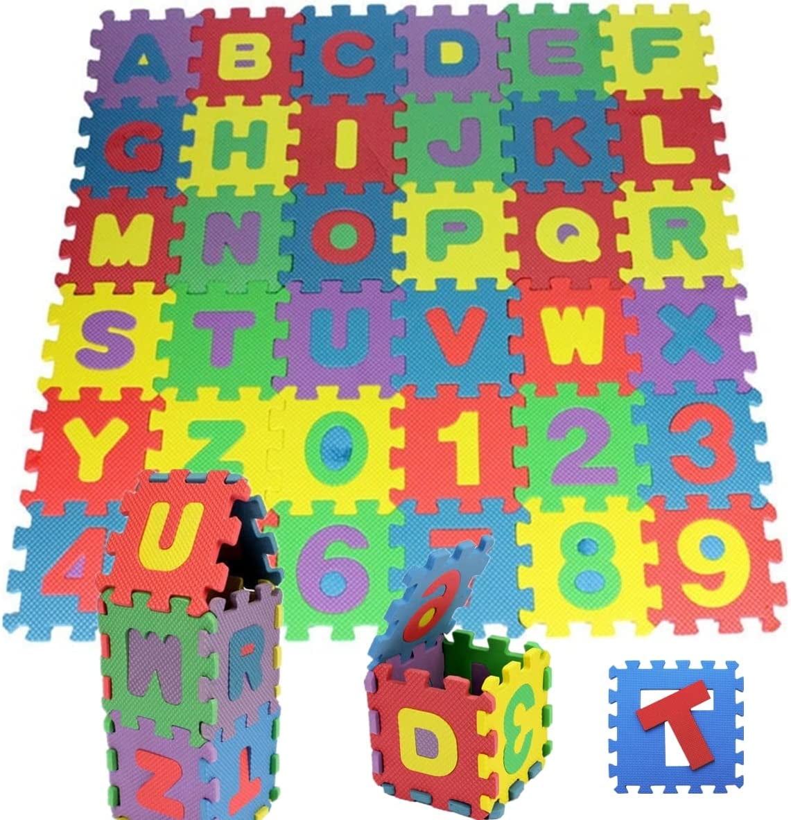 Ftwujt Kids Foam Play Mat Puzzle Alphabet and Numbers (36-Piece Set) 4.7 x 4.7 inches Interlocking EVA Tiles (Small Size only for Playing, not Suitable for Kids to sit on it)