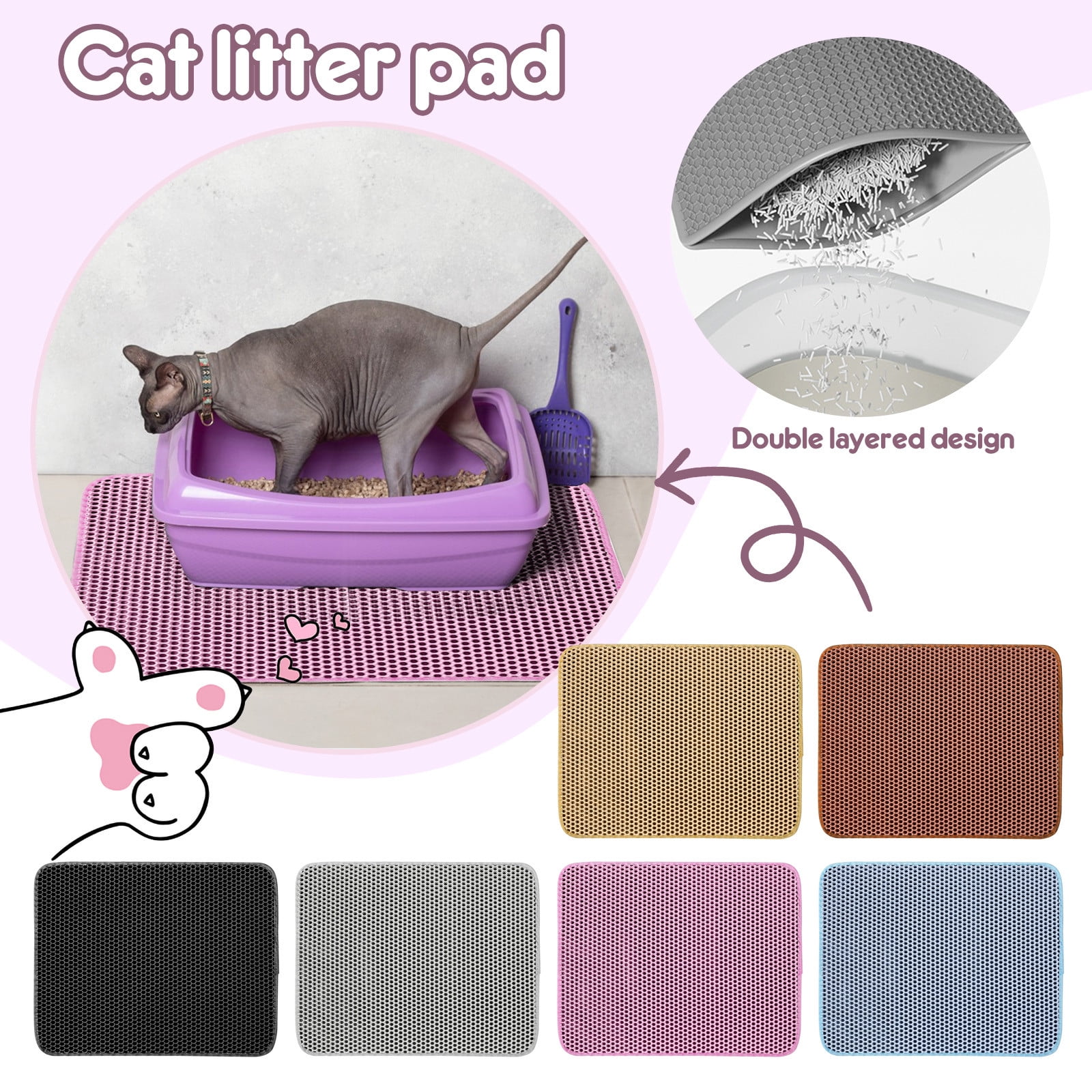Ftwujt Kitty Litter Mat,Cat Mat for Litter Box,Cat Litter Mat, Cat Litter Trapping Mat, Honeycomb Double Layer Design, Easy to Clean,Washable