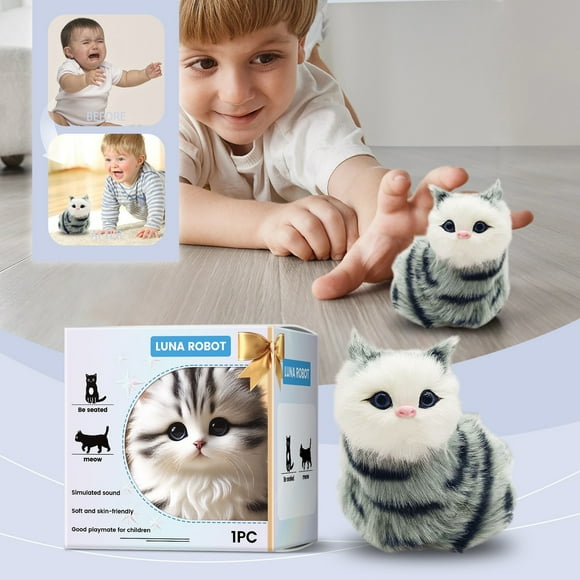 Ftwujt Robot Cat,Pet Robot,Robot Cat Toy,Cat Toy for Kids,Plush Interactive Toy Figures,Interactive Plush Toys, Novelty Sound Control Electronic Cat Electronic Pets Robot Cat Gift for Children