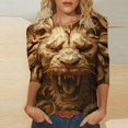 thumbnail image 1 of Ftwytp 3/4 Length Sleeve Womens Tops 2024 3D Animals Print Vintage Casual Loose with Round Neck Plus Size Shirts, 1 of 5