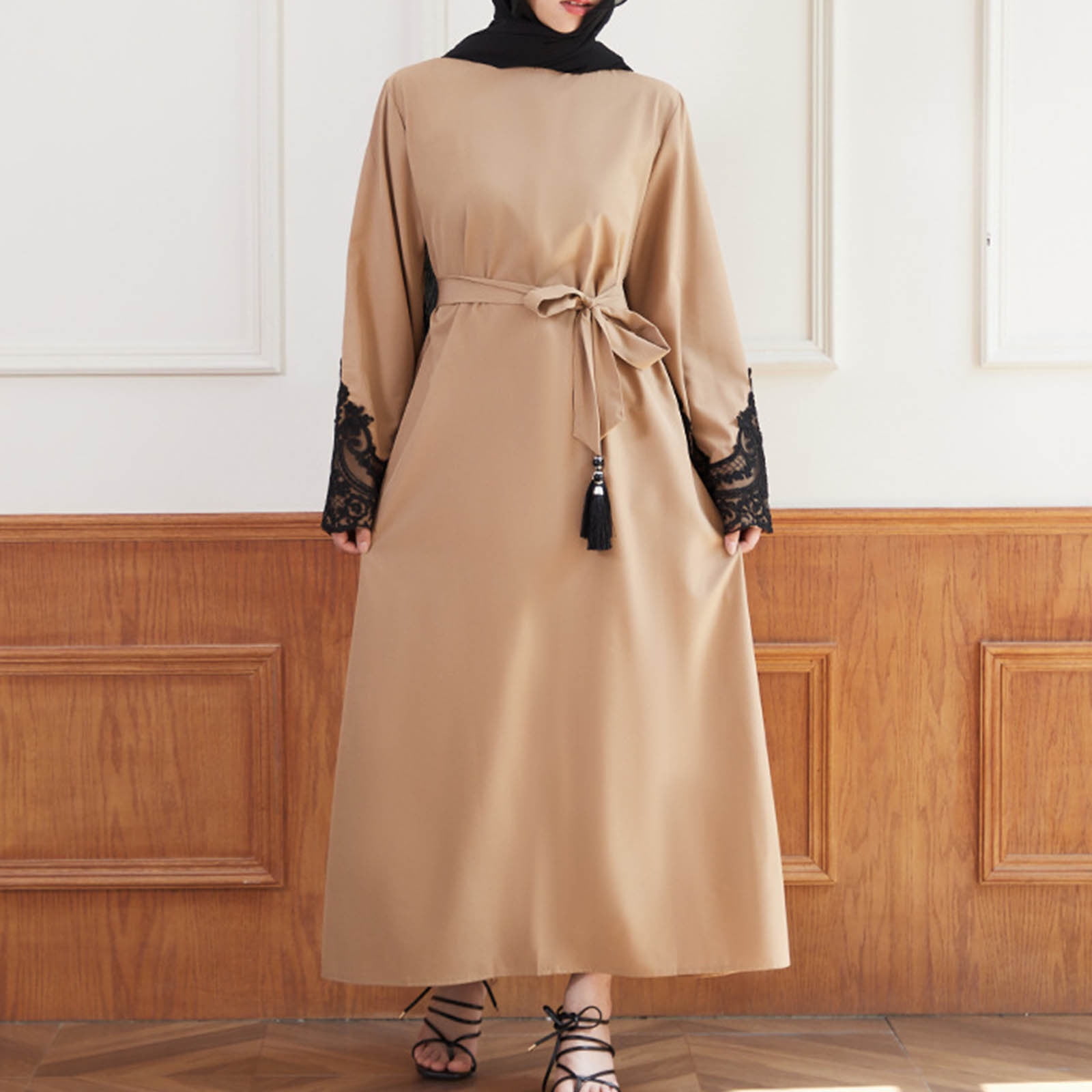 Ramadan Abaya IBAKOM Muslim Abaya Dress For Women - Islamic Eid Ramadan  Long Dress Arabian Jalabiya Modest Attire Polyester Abaya With Hidden Zipper
