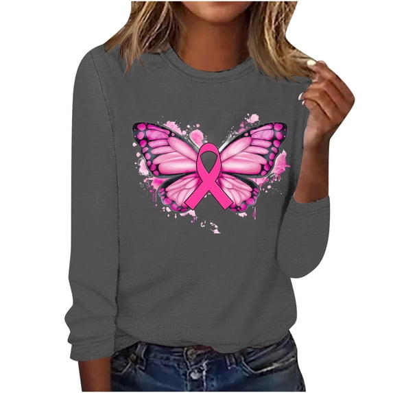 Ftwytp Breast Cancer Awareness Shirt, Tee Womens Long Sleeve Tops Breast Cancer Shirt Women Picked The Wrong Girl T-shirt