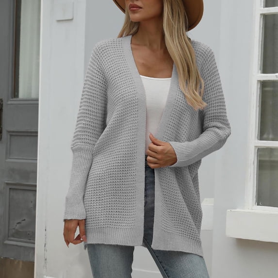Ftwytp Cardigan Knitted Jumper for Women Casual Fashion Solid Color Long Sleeved Cardigan Loose V Neck Jacket Knitted Loose Cardigans