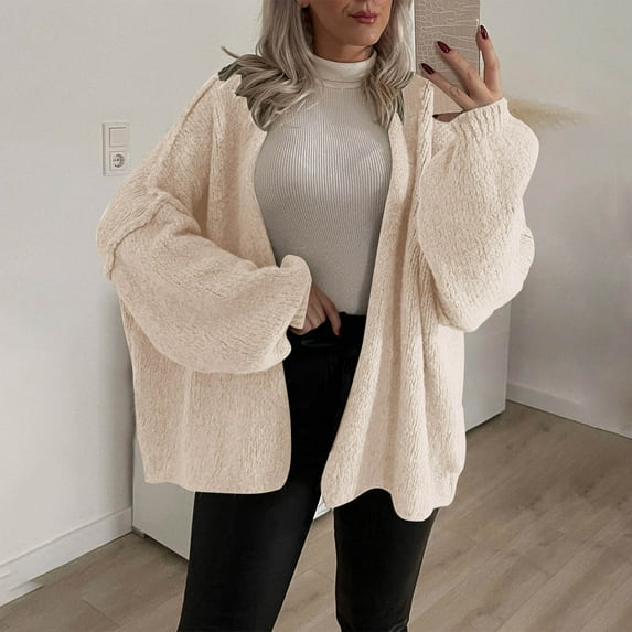 Ftwytp Cardigans for Women Jacket Autumn and Winter Casual Loose Long Sleeved Pocket Solid Color Knitted Sweater Cardigan Jacket Oversized Cardigan