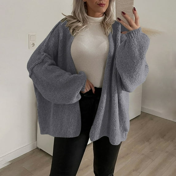 Ftwytp Cardigans for Women Jacket Autumn and Winter Casual Loose Long Sleeved Pocket Solid Color Knitted Sweater Cardigan Jacket Oversized Cardigan