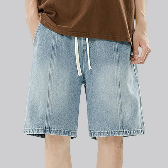 Ftwytp Denim Shorts Y2K Cargo Jeans for Men Casual Drawstring Baggy Streetwear Jorts Jeans Shorts Cargo Trousers Wide Leg Denim Shorts Oversized Jeans with Pockets