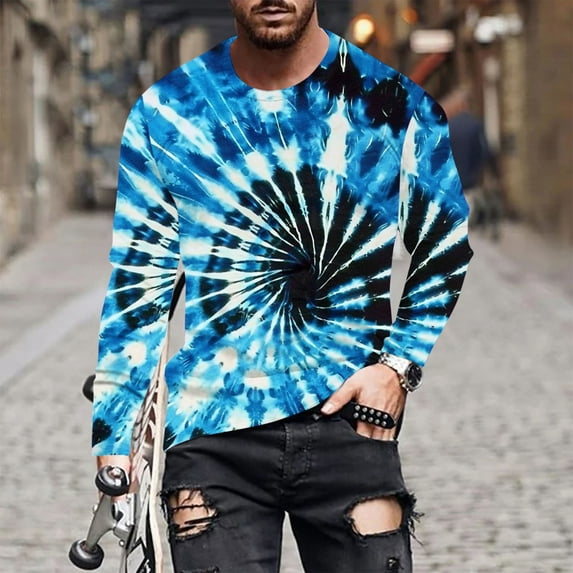 Ftwytp Graphic Plus Size Long Sleeve Men Trendy Designer 3D Gradient Printed Funny T Shirts Crewneck Slim Fit Casual Hipster Tees Tops