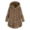 thumbnail image 1 of Ftwytp Hoodies For Women Knitted Jumpers Hoody Plus Size Button Plush Tops Hooded Loose Cardigan Wool Coat Ladies Winter Jacket with Pockets, 1 of 3