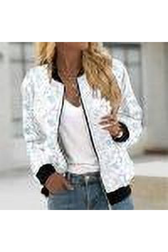Jackets for Women Casual Long Sleeve Lightweight Bomber Jacket Classic Vintage Coat Full Zip Up Ribbed Collar Outwear Boho Floral Print Jackets