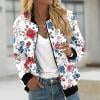 Ftwytp Jackets for Women Casual Long Sleeve Lightweight Bomber Jacket Classic Vintage Coat Full Zip Up Ribbed Collar Outwear Boho Floral Print Jackets