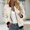 Ftwytp Jackets for Women Casual Long Sleeve Lightweight Bomber Jacket Classic Vintage Coat Full Zip Up Ribbed Collar Outwear Boho Floral Print Jackets