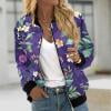 Ftwytp Jackets for Women Casual Long Sleeve Lightweight Bomber Jacket Classic Vintage Coat Full Zip Up Ribbed Collar Outwear Boho Floral Print Jackets
