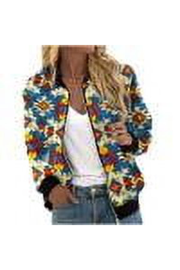 Jackets for Women Fashion Color Blocked Long Sleeves Zipper Jackets with Pockets Casual Boho Style Jacket Comfortable Hoodless Cardigans