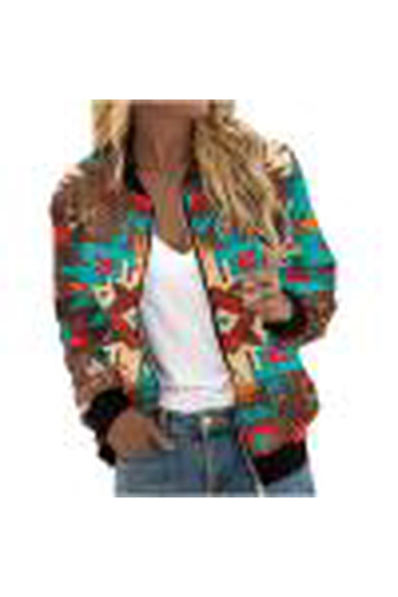 Jackets for Women Fashion Color Blocked Long Sleeves Zipper Jackets with Pockets Casual Boho Style Jacket Comfortable Hoodless Cardigans