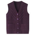 thumbnail image 1 of Ftwytp Knitted Waistcoats for Womens V Neck Gilets Knitted Vest Pure Color Thin Cardigan Jacket Geometric Jacquard Casual Vintage Sweater Sleeveless Waistcoat, 1 of 2