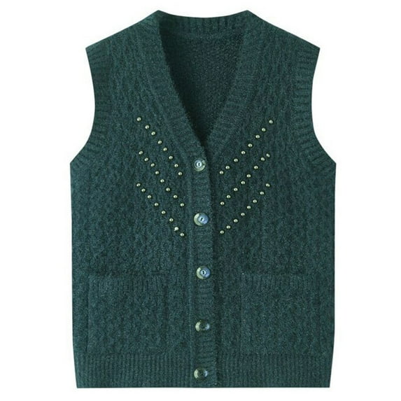 Ftwytp Knitted Waistcoats for Womens V Neck Gilets Knitted Vest Pure Color Thin Cardigan Jacket Geometric Jacquard Casual Vintage Sweater Sleeveless Waistcoat