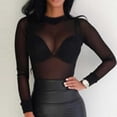 thumbnail image 1 of Ftwytp Lace Tops for Women Long Sleeve Mesh Top Mock Neck Sheer See Through Floral Lace Tops 2024, 1 of 6
