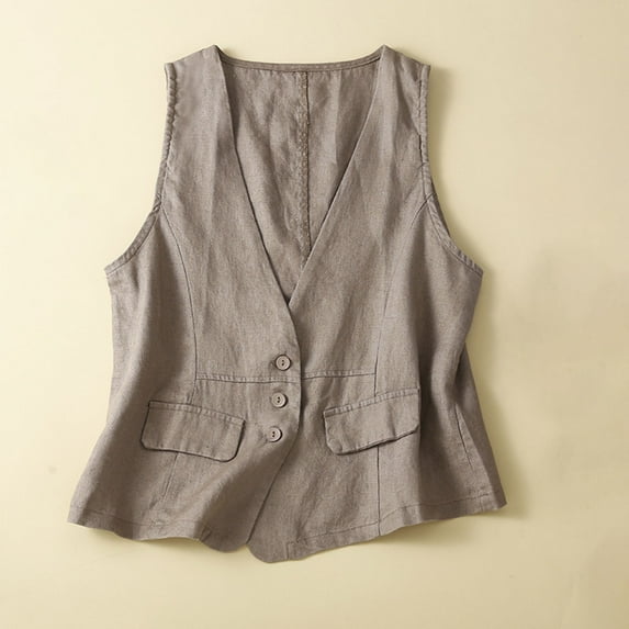 Ftwytp Linen Jackets for Women UK Denim Cotton Linen Waistcoat Trend Casual Denim Sleeveless Cardigan Ladies Jackets Trendy 2024