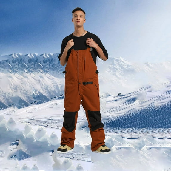 Ftwytp Men Sleeveless Ski Snow Bib Trousers Waterproof Insulated Snowboard Overalls Breathable Wide Leg Jumpsuits With Pockets Outdoor Sports Windproof Snow Pants