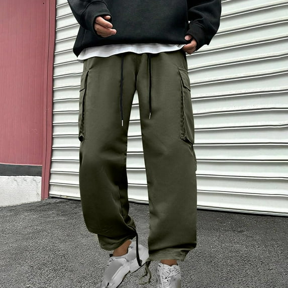 Ftwytp Men’s Casual Cargo Joggers Drawstring Sweatpants Trousers Cotton Stretch Tracksuit Bottoms Work Athletic Joggers Pants Classic Relaxed Pants with Pockets