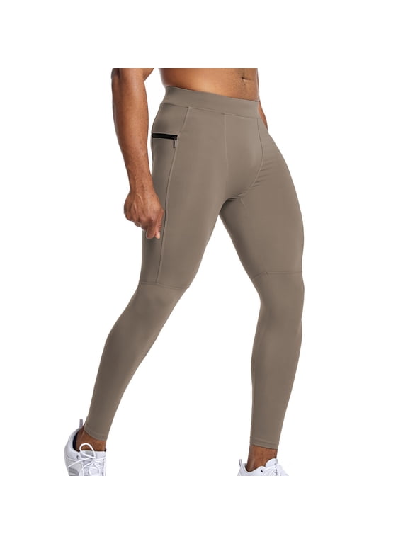 Men's Casual Leggings Sports Compression Tights Quick Dry Base Layer Bottom Training Pants for Running Cycling Workout Gym with Pockets