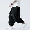 thumbnail image 1 of Ftwytp Men's Cotton Linen Trousers Baggy Casual Harem Pants Elastic Waist Drawstring Wide Leg Pants Loose Fit Hippie Yoga Trousers Summer Solid Color Jogging Pants with Pockets, 1 of 8