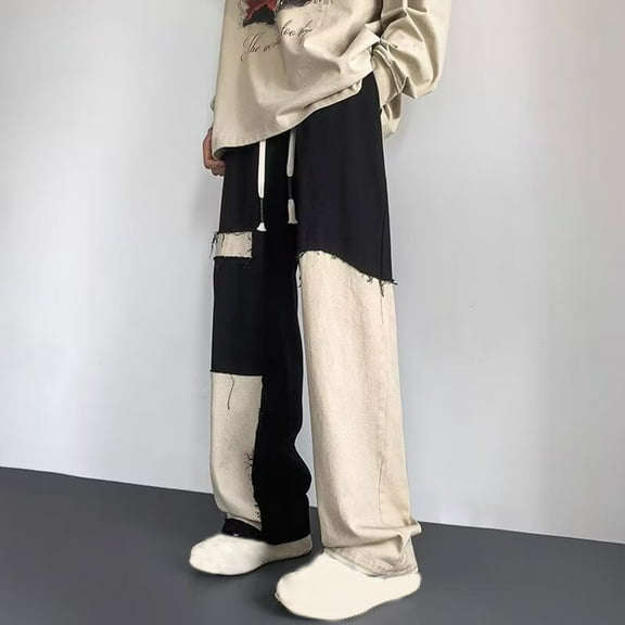 Ftwytp Men's Outdoor Pocket Design Solid Color Elastic Waist Drawstring Long Pants for Casual Wear