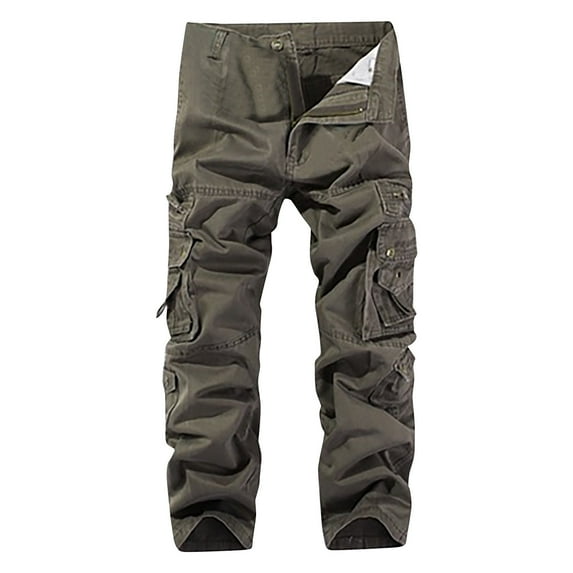 Ftwytp Men's Outdoor Solid Color Washed Straight Leg Cargo Pants, Zipper Pockets, Comfortable Workwear for Hiking, Travel, and Everyday Use