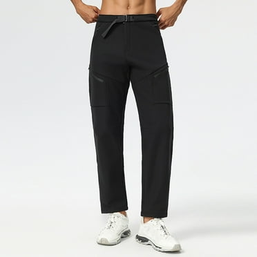 Ftwytp Men's Outdoor Thicken Long Pants 2024 Stretchy Elastic Waist Straight Leg Loose Pant Solid Color Waterproof Mountaineering Trouser with Zip Pocket