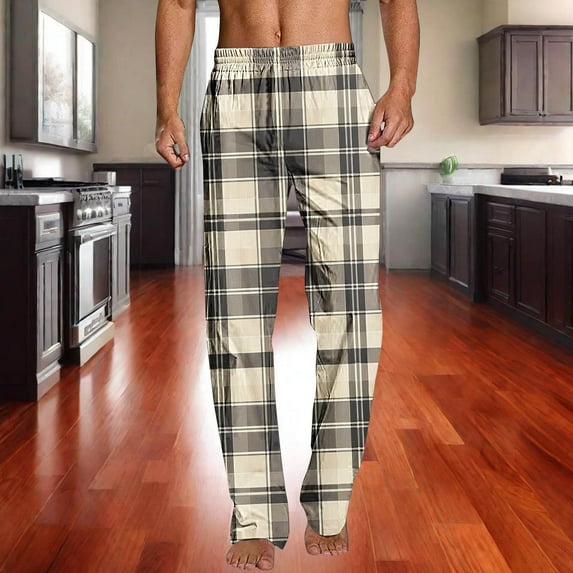 Ftwytp Men's Plaid Pyjama Bottoms Straight Fit Lounge Check Nightwear Trousers Elasticated Waist Drawstring Comfy Pajama Sleep Pants with Pockets