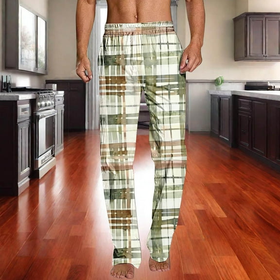 Ftwytp Men's Plaid Pyjama Bottoms Straight Fit Lounge Check Nightwear Trousers Elasticated Waist Drawstring Comfy Pajama Sleep Pants with Pockets