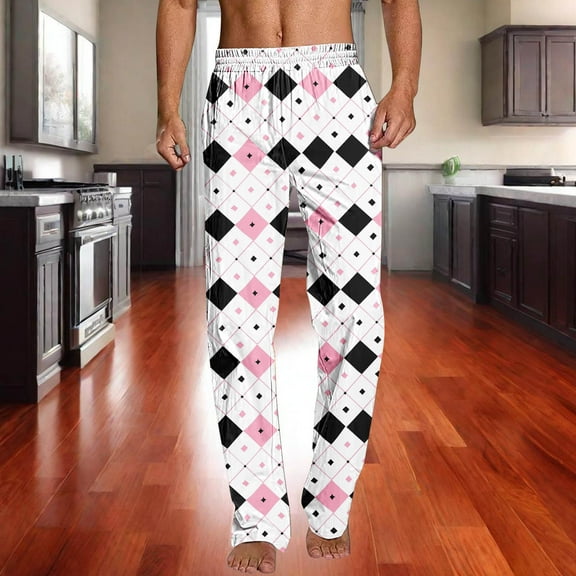 Ftwytp Men's Plaid Pyjama Bottoms Straight Fit Lounge Check Nightwear Trousers Elasticated Waist Drawstring Comfy Pajama Sleep Pants with Pockets