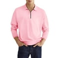 thumbnail image 1 of Ftwytp Men's Solid Color Sport Shirt With Zip-Up Lapel Long Sleeve Lapel Top/Shirt Pullover Hoodie Men Sherpa Pullover Knit Pullover Black Corset Tops For Men Shirts T Shirt Pink, 1 of 8