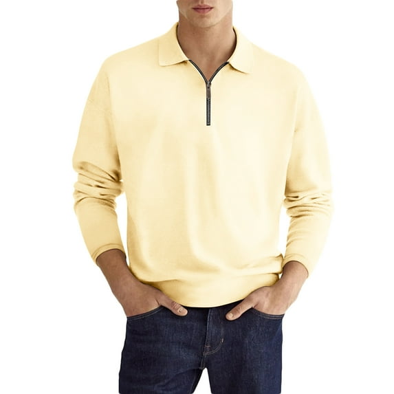 Ftwytp Men's Solid Color Sport Shirt With Zip-Up Lapel Long Sleeve Lapel Top/Shirt Tshirts For Men Graphic Tees Funny Tank Tops Ribbed Mens Tops Dressy Casual Compression Tank Top Beige