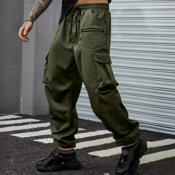 Ftwytp Mens Cargo Outdoor Trousers Casual Jogger Work Pants Regular Fit Drawstring Elastic Waist Sweatpants Sports Bottoms with Pockets